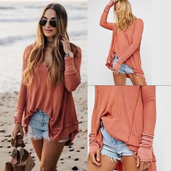 Free People Tops - Free People Laguna Thermal Top in Cocoa Size XS Thermal V Neck Pullover